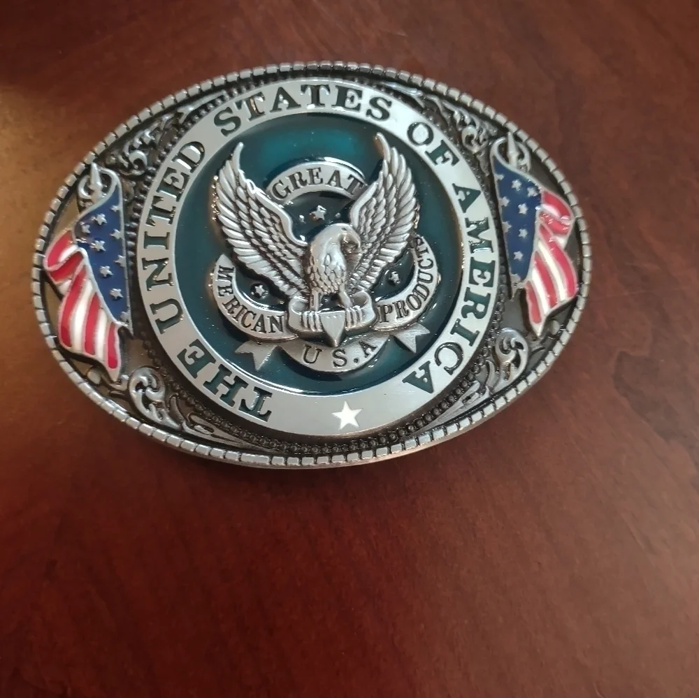 New men's United States of America flag eagle belt buckle patriotic